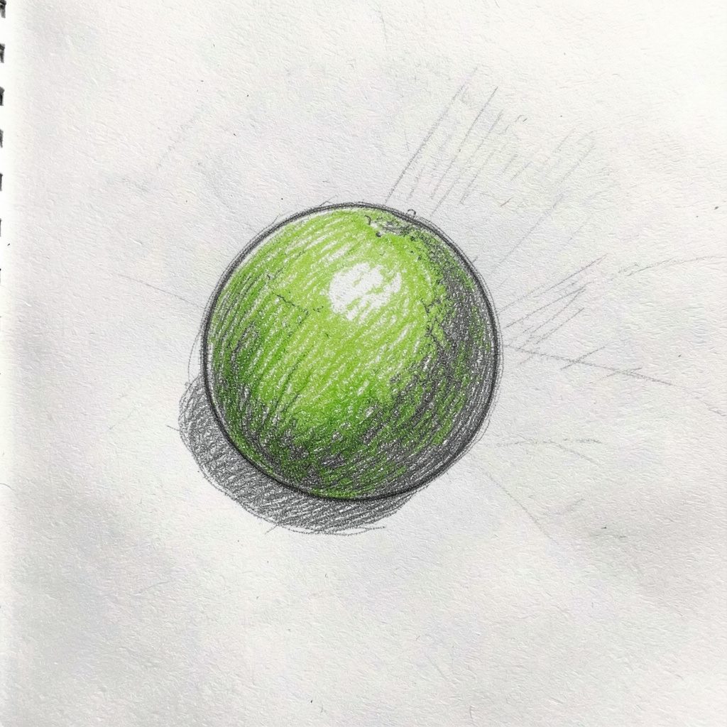 A soft graphite pencil sketch of ribbons, dried fruits and small wrapped parcels arranged in a loose still life, warm neutral tones with delicate shading